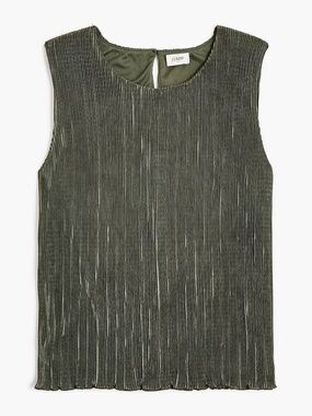 J.Crew Factory Plissé Shell Top - Olive Green, Size L